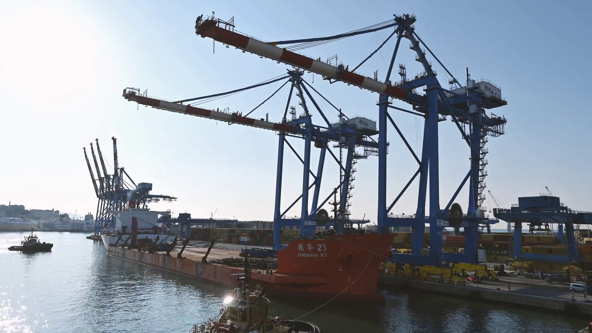 Medov, le operazioni di scarico delle nuove gru al terminal SECH di Genova