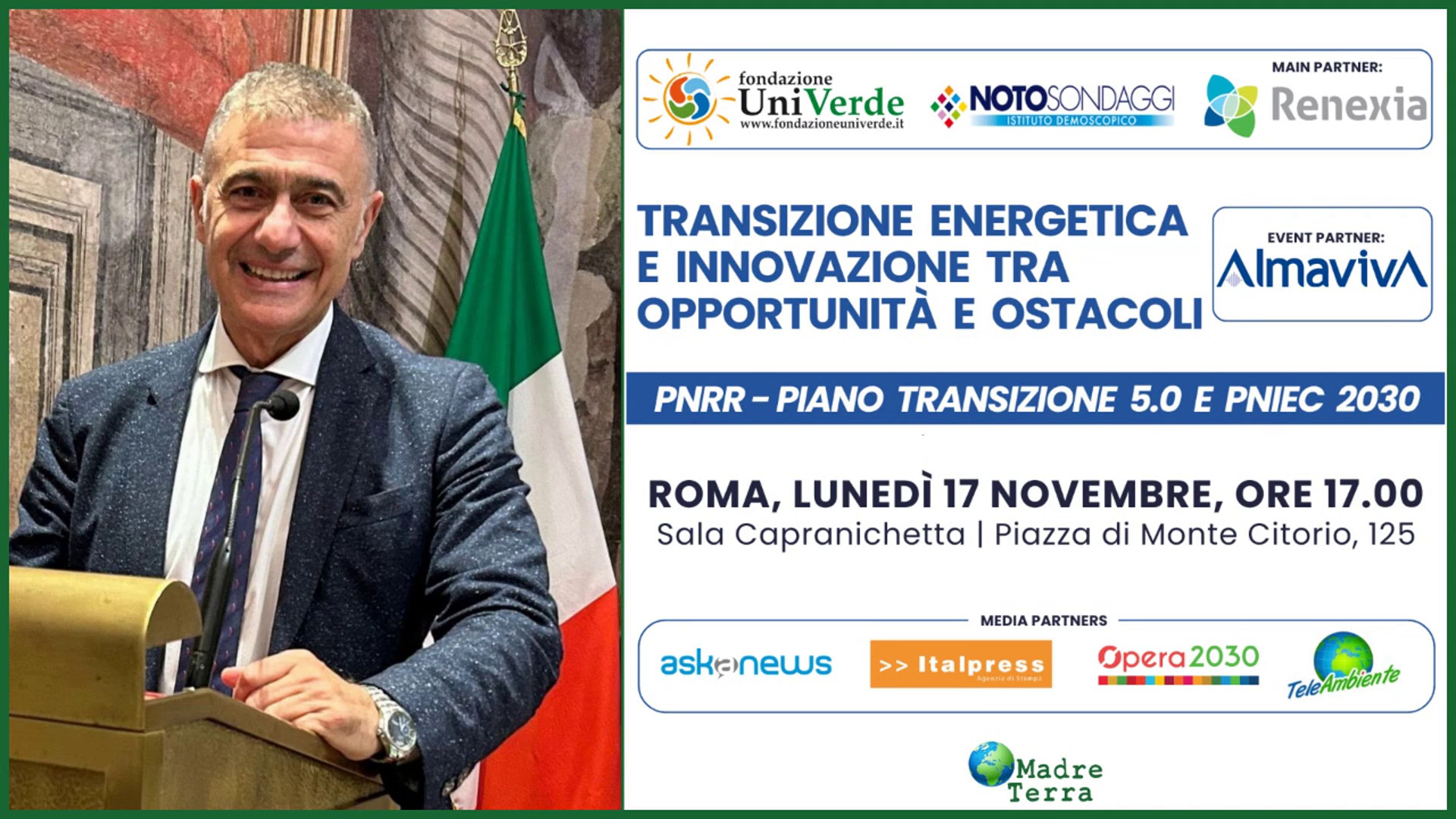 Madre Terra - Transizione energetica e innovazione: 17/11 convegno a Roma