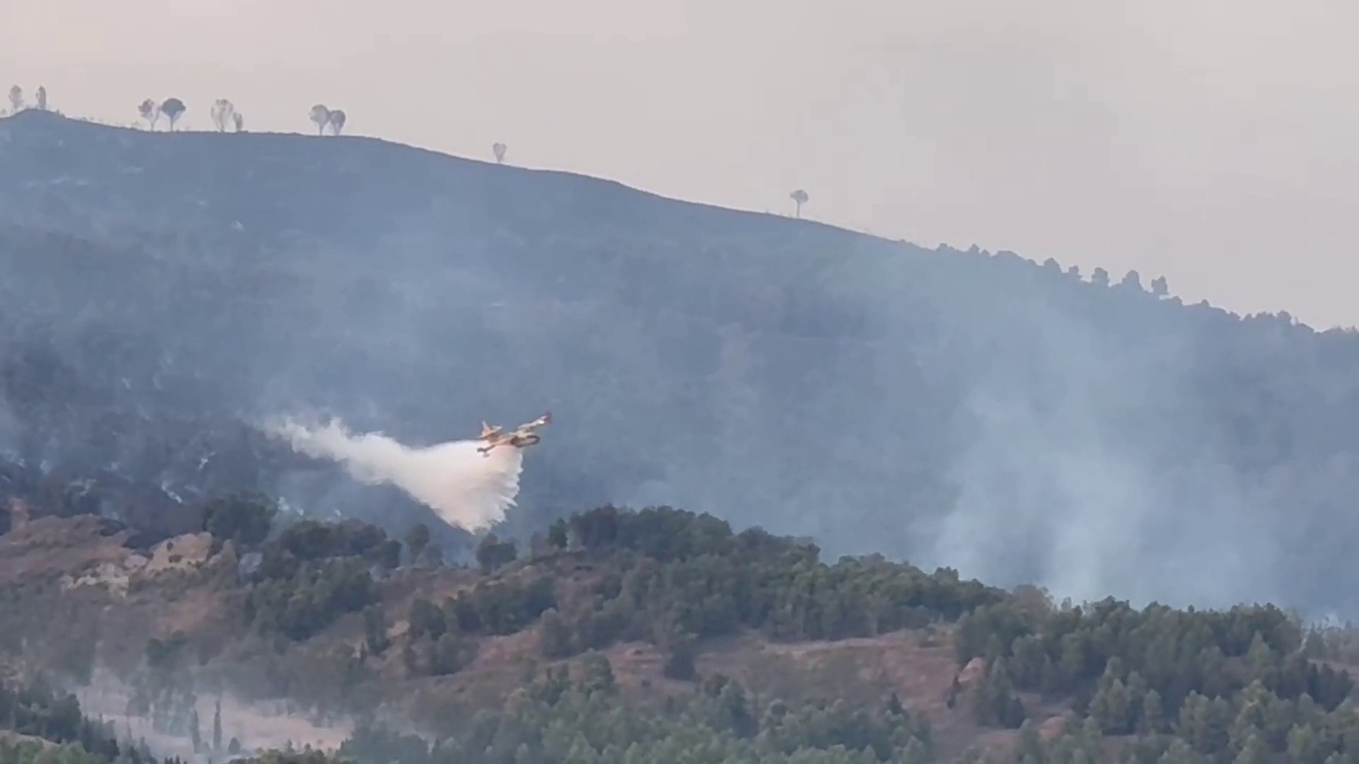 Ancora in fiamme Monte Sara nell'Agrigentino, Canadair in azione