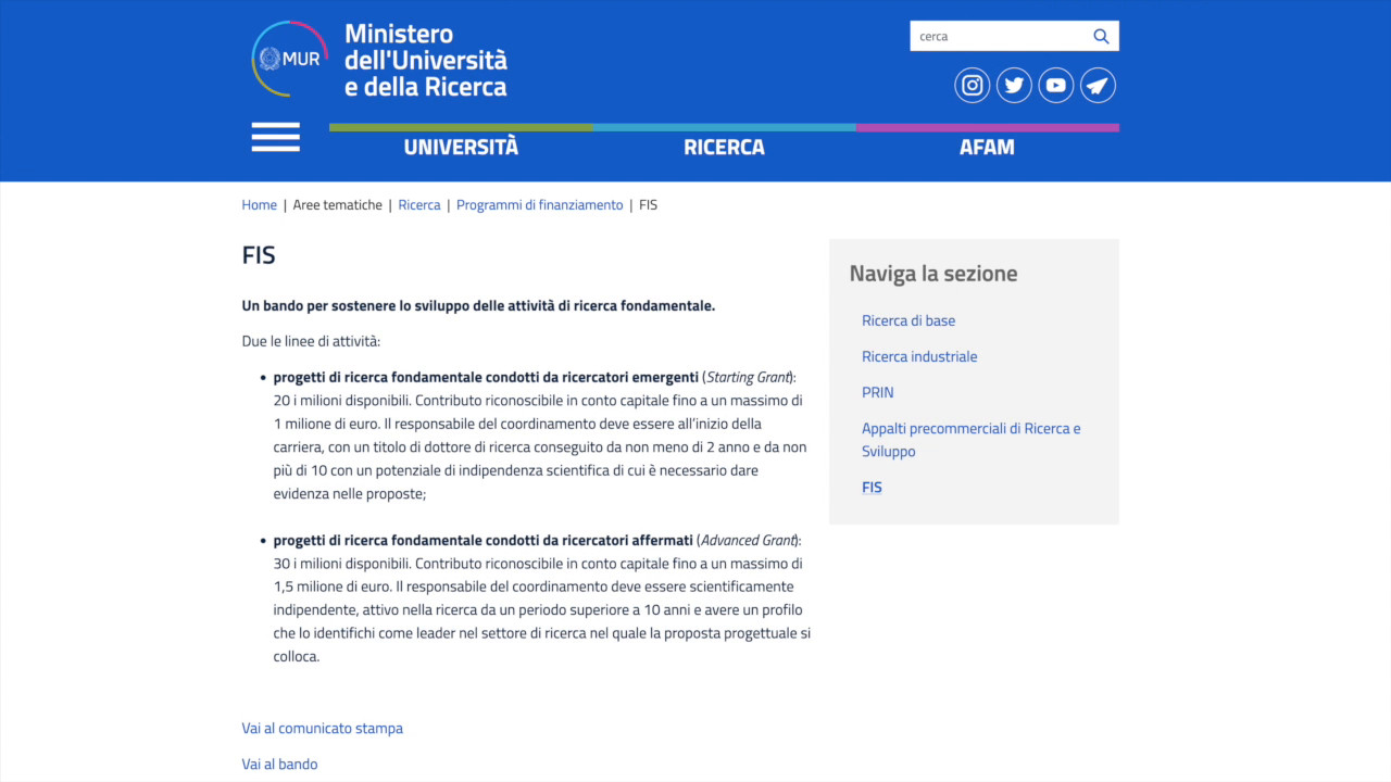 Al via il primo bando del Fondo Italiano per la Scienza