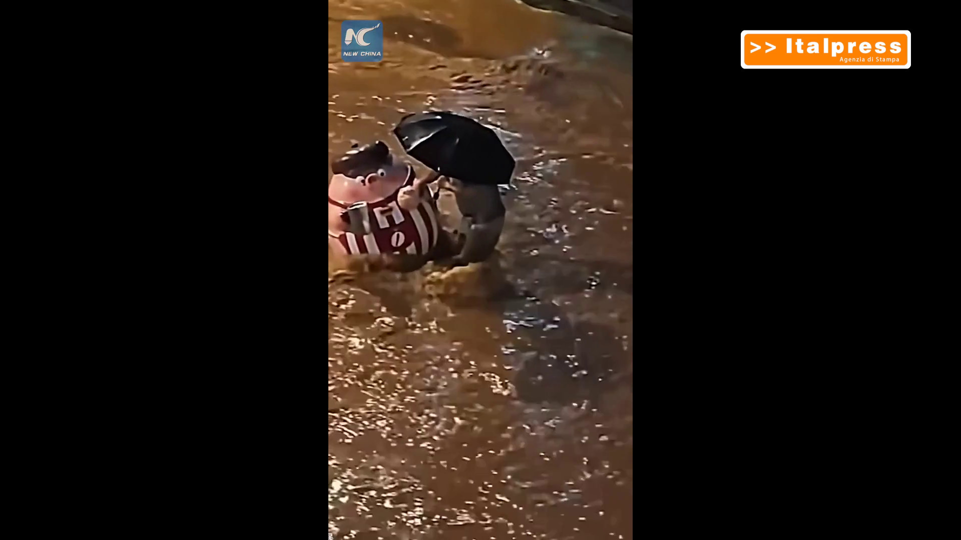Cina, scultura a forma di maialino torna a casa trascinata dall'alluvione