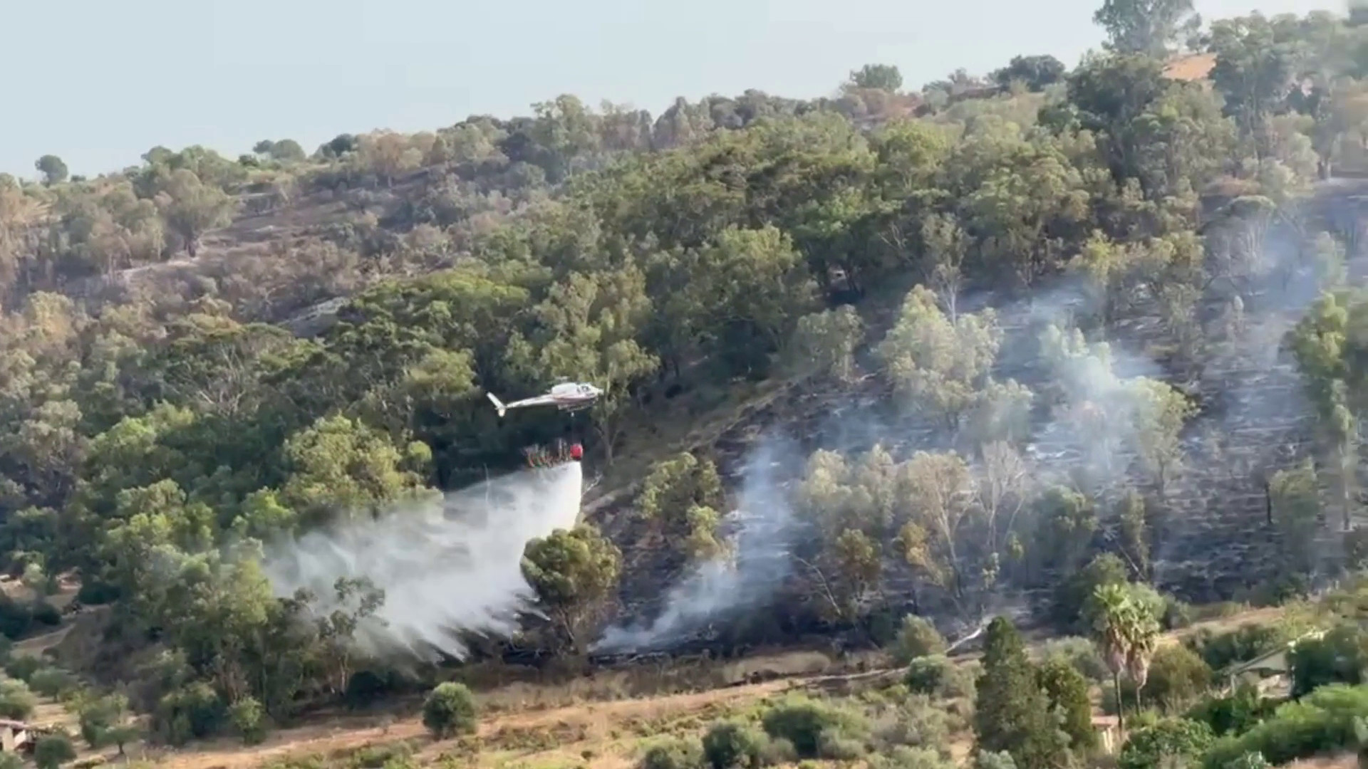 Incendi nel Nisseno, elicotteri della Forestale in azione per spegnere le fiamme